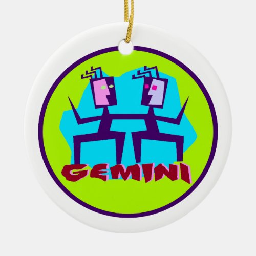 Gemini Cartoon Zodiac Astrology design Ceramic Ornament