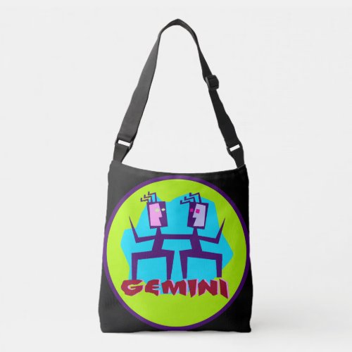 Gemini Cartoon Zodiac Astrology design Crossbody Bag