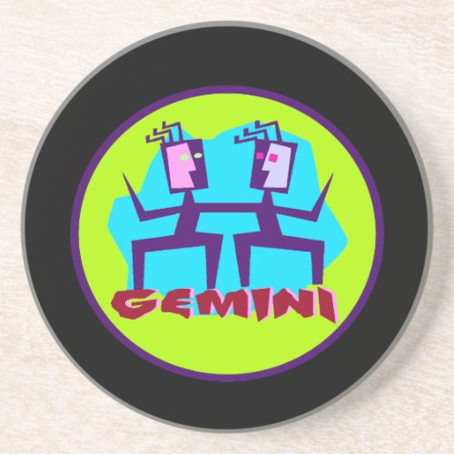 Gemini Cartoon Zodiac Astrology design Drink Coaster