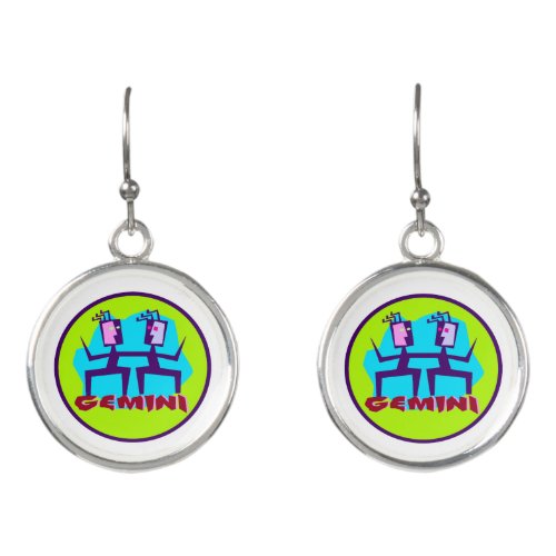 Gemini Cartoon Zodiac Astrology design Earrings