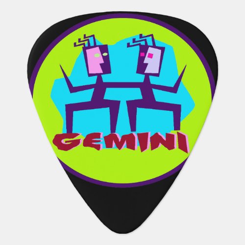 Gemini Cartoon Zodiac Astrology design Guitar Pick