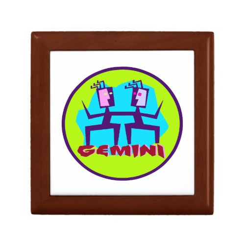 Gemini Cartoon Zodiac Astrology design Keepsake Box