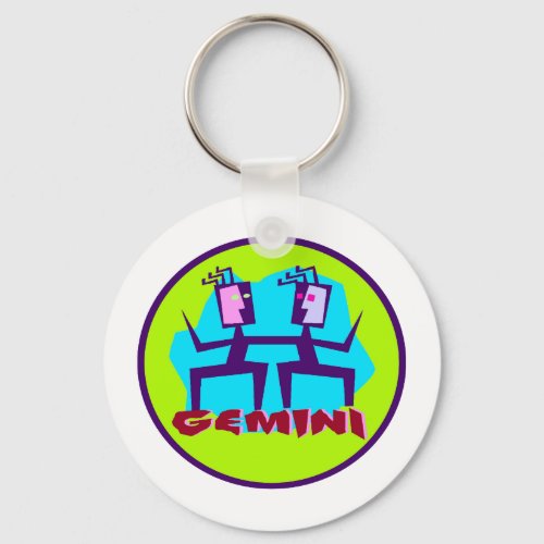 Gemini Cartoon Zodiac Astrology design Keychain
