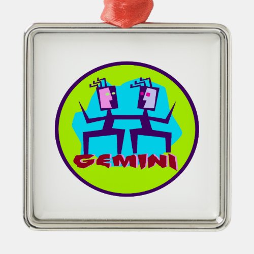 Gemini Cartoon Zodiac Astrology design Metal Ornament