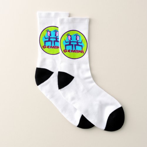 Gemini Cartoon Zodiac Astrology design Socks