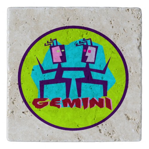 Gemini Cartoon Zodiac Astrology design Trivet