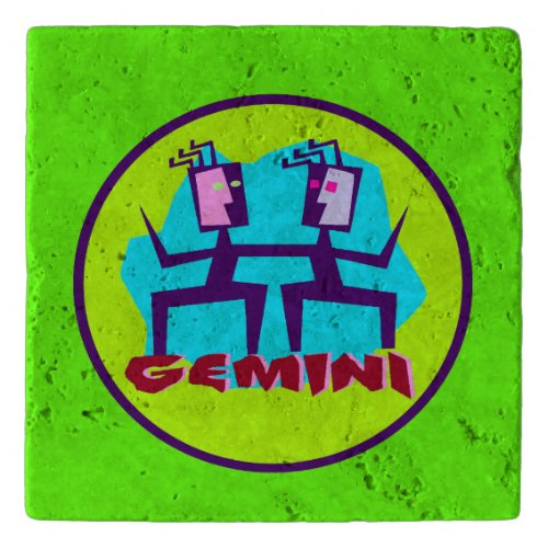 Gemini Cartoon Zodiac Astrology design Trivet