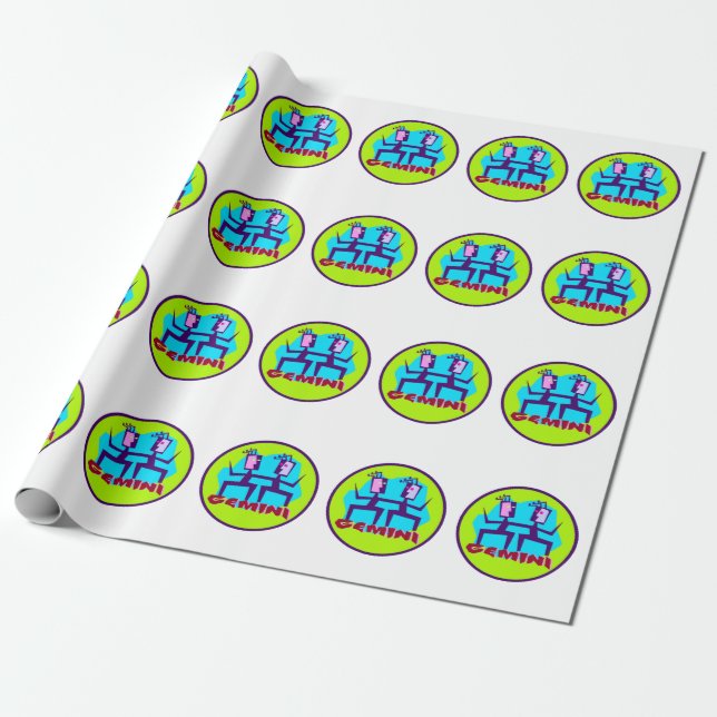 Gemini Cartoon Zodiac Astrology design Wrapping Paper (Unrolled)