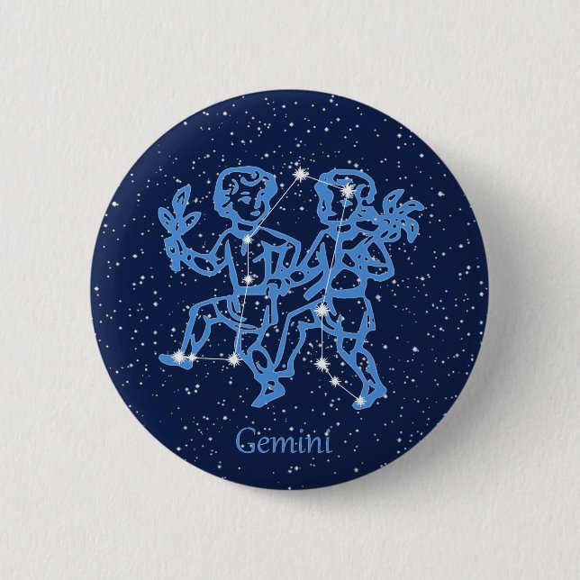 Gemini Constellation and Zodiac Sign with Stars Button (Front)