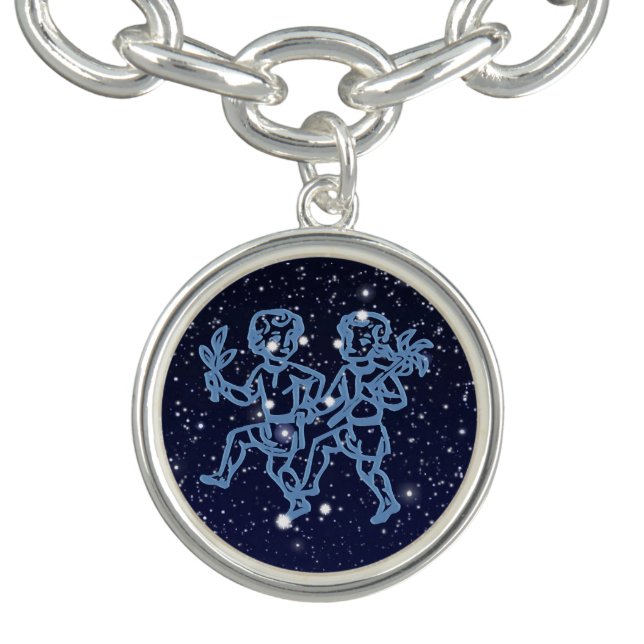 Gemini Constellation and Zodiac Sign with Stars Charm Bracelet (Design)