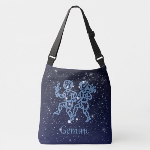 Gemini Constellation and Zodiac Sign with Stars Crossbody Bag