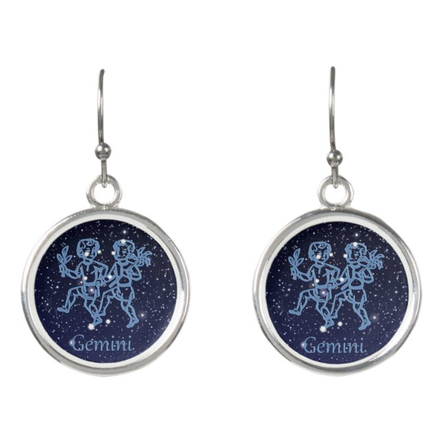 Gemini Constellation and Zodiac Sign with Stars Earrings (Front)