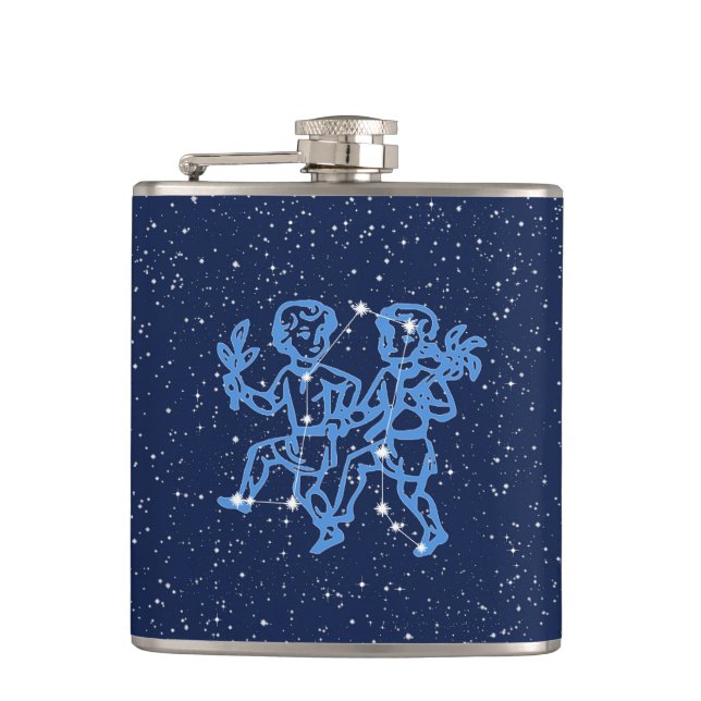 Gemini Constellation and Zodiac Sign with Stars Flask (Front)