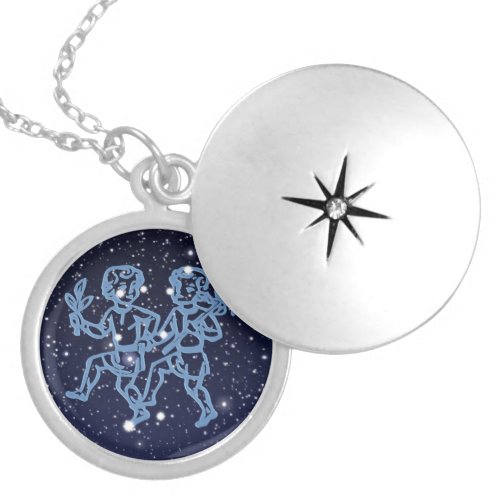 Gemini Constellation and Zodiac Sign with Stars Locket Necklace