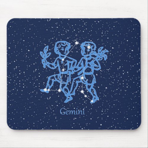 Gemini Constellation and Zodiac Sign with Stars Mouse Pad