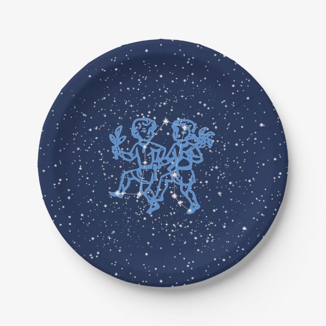 Gemini Constellation and Zodiac Sign with Stars Paper Plates (Front)