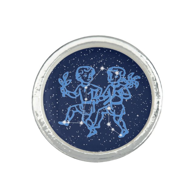 Gemini Constellation and Zodiac Sign with Stars Ring (Front)
