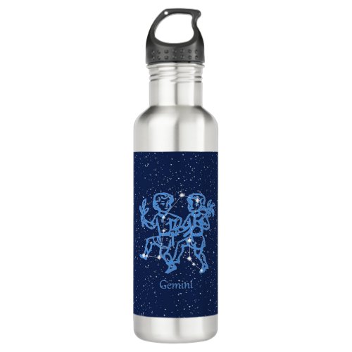 Gemini Constellation and Zodiac Sign with Stars Stainless Steel Water Bottle