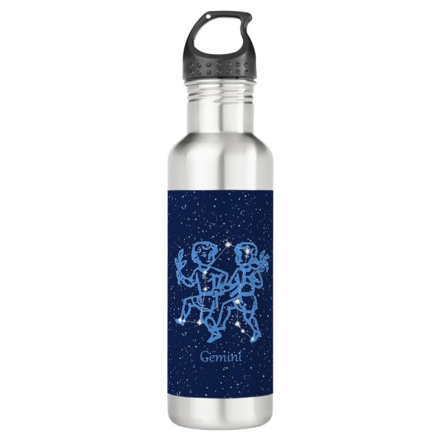 Gemini Constellation and Zodiac Sign with Stars Stainless Steel Water Bottle (Front)