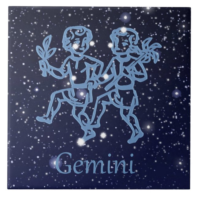 Gemini Constellation and Zodiac Sign with Stars Tile (Front)