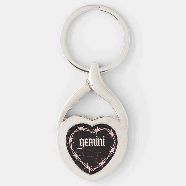 Gemini Constellation Gothic Aesthetic Barbed Wire Keychain (Front)