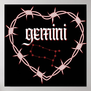 Gemini Constellation Gothic Dark Celestial Art Poster