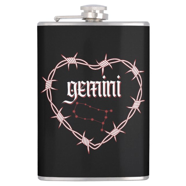 Gemini Constellation Gothic Dark Celestial Edgy Flask (Front)