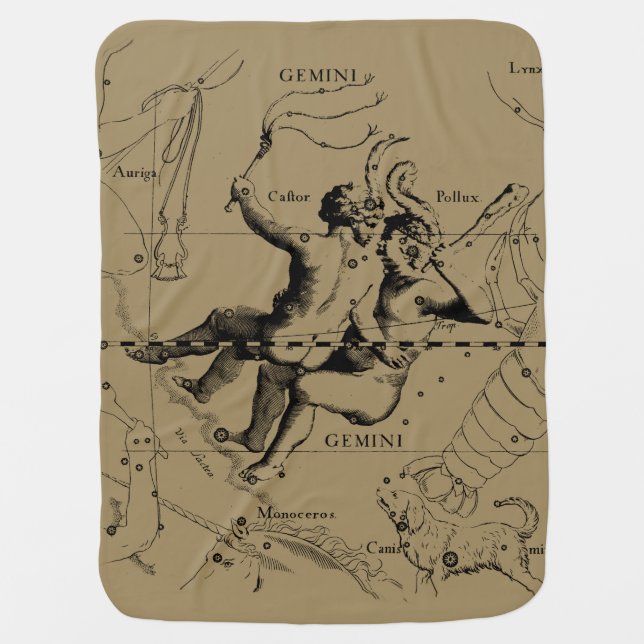 Gemini Constellation Hevelius 1690 Engraving Baby Blanket (Front)