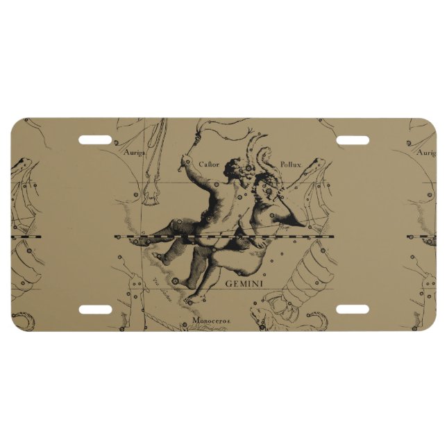 Gemini Constellation Hevelius 1690 Engraving License Plate (Front)