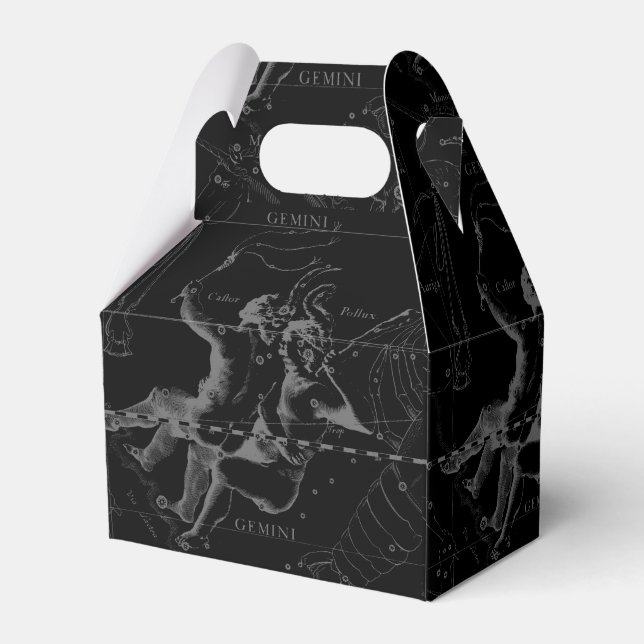 Gemini Constellation Hevelius 1690 on Black Favor Boxes (Back Side)