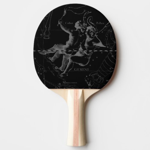 Gemini Constellation Hevelius 1690 on Black Ping Pong Paddle