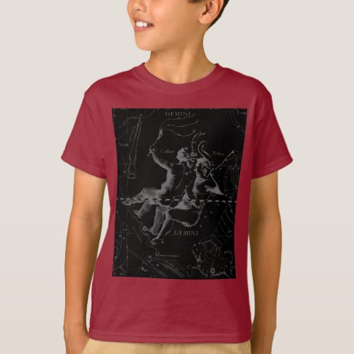 Gemini Constellation Hevelius 1690 on Black T_Shirt