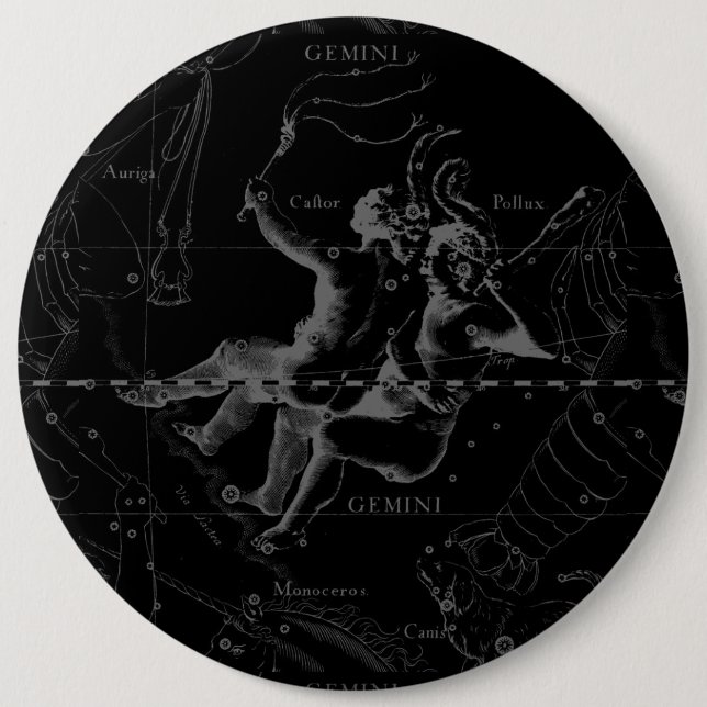 Gemini Constellation Map Engraving by Hevelius Button (Front)