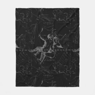 Gemini Constellation Map Engraving by Hevelius Fleece Blanket