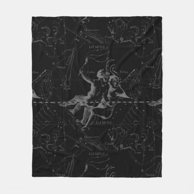 Gemini Constellation Map Engraving by Hevelius Fleece Blanket (Front)