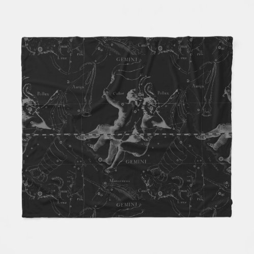 Gemini Constellation Map Engraving by Hevelius Fleece Blanket