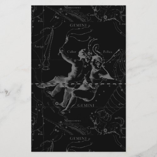 Gemini Constellation Map Engraving by Hevelius Stationery