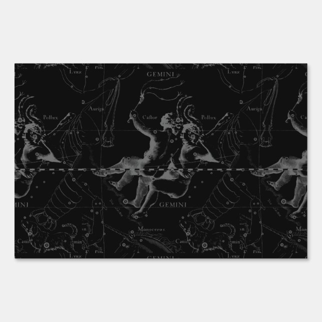 Gemini Constellation Map Engraving by Hevelius Yard Sign (Front)