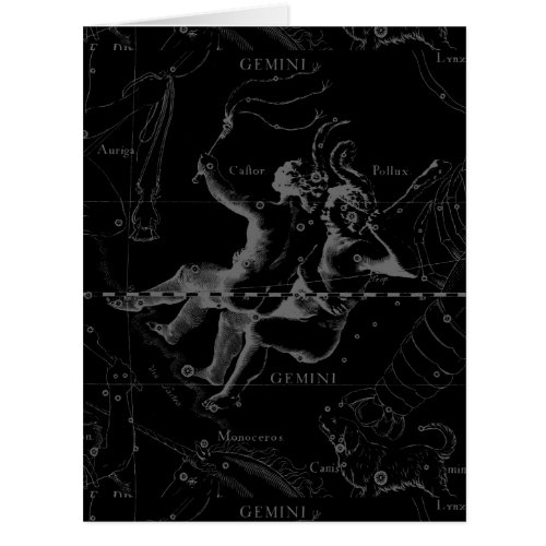 Gemini Constellation Map Hevelius 1690 on Black