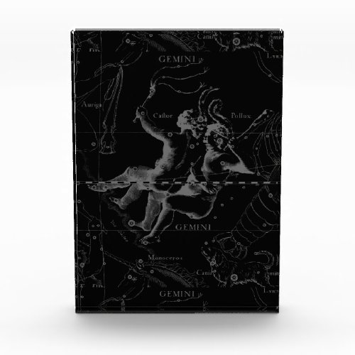 Gemini Constellation Map Hevelius 1690 on Black Acrylic Award