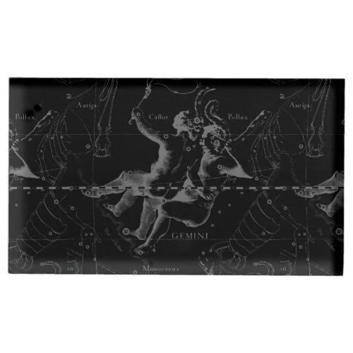 Gemini Constellation Map Hevelius 1690 on Black Place Card Holder