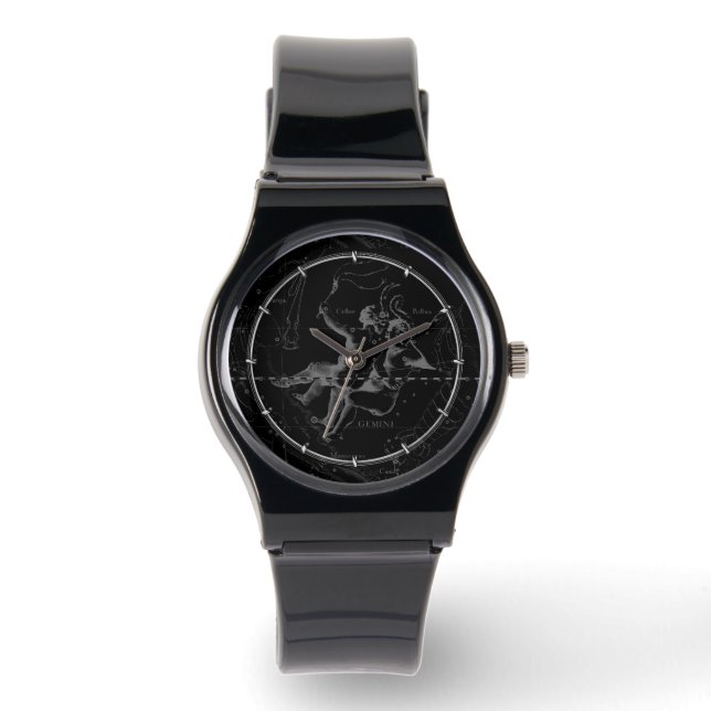 Gemini Constellation Map Hevelius 1690 on Black Watch (Front)