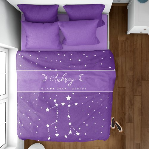 Gemini Constellation Purple Stars Customizable  Duvet Cover