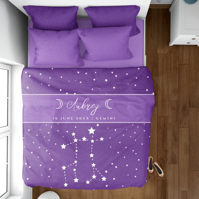 Gemini Constellation Purple Stars Customizable  Duvet Cover (In Situ. By alexandercho on freepik )