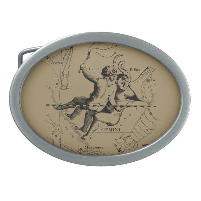 Gemini Constellation Zodiac Hevelius 1690 Belt Buckle (Front)
