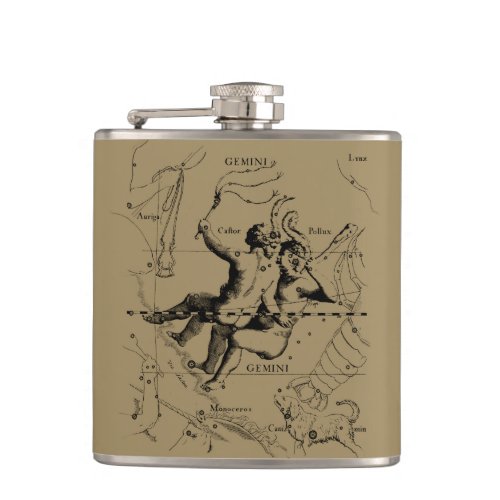 Gemini Constellation Zodiac Hevelius 1690 Hip Flask