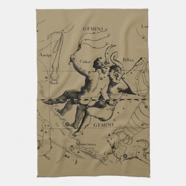 Gemini Constellation Zodiac Hevelius 1690 Towel (Vertical)