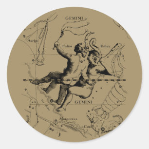 Gemini Constellation Zodiac Hevelius circa 1690 Classic Round Sticker