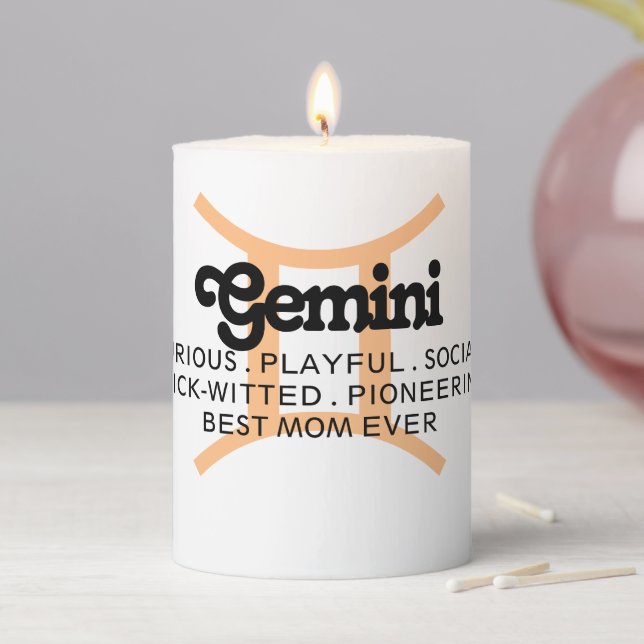 Gemini Custom Traits and Message Zodiac Pillar Candle (In Situ)