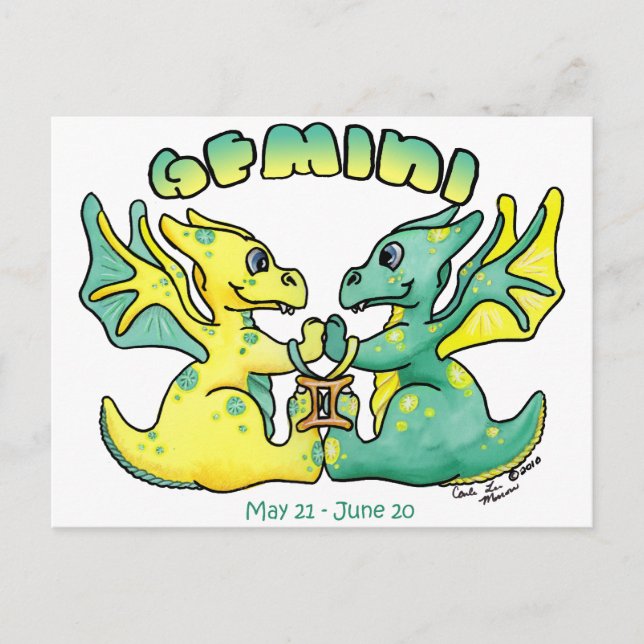 gemini cute zodiac little wings dragon postcard (Front)